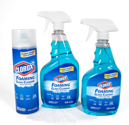 Clorox Foaming Glass Cleaner Trigger Spray, Streak Free No Drip Formula for Windows, Mirrors, and Glass Surfaces, All Purpose Household Cleaning Spray in Fresh Scent, 32 Ounce
