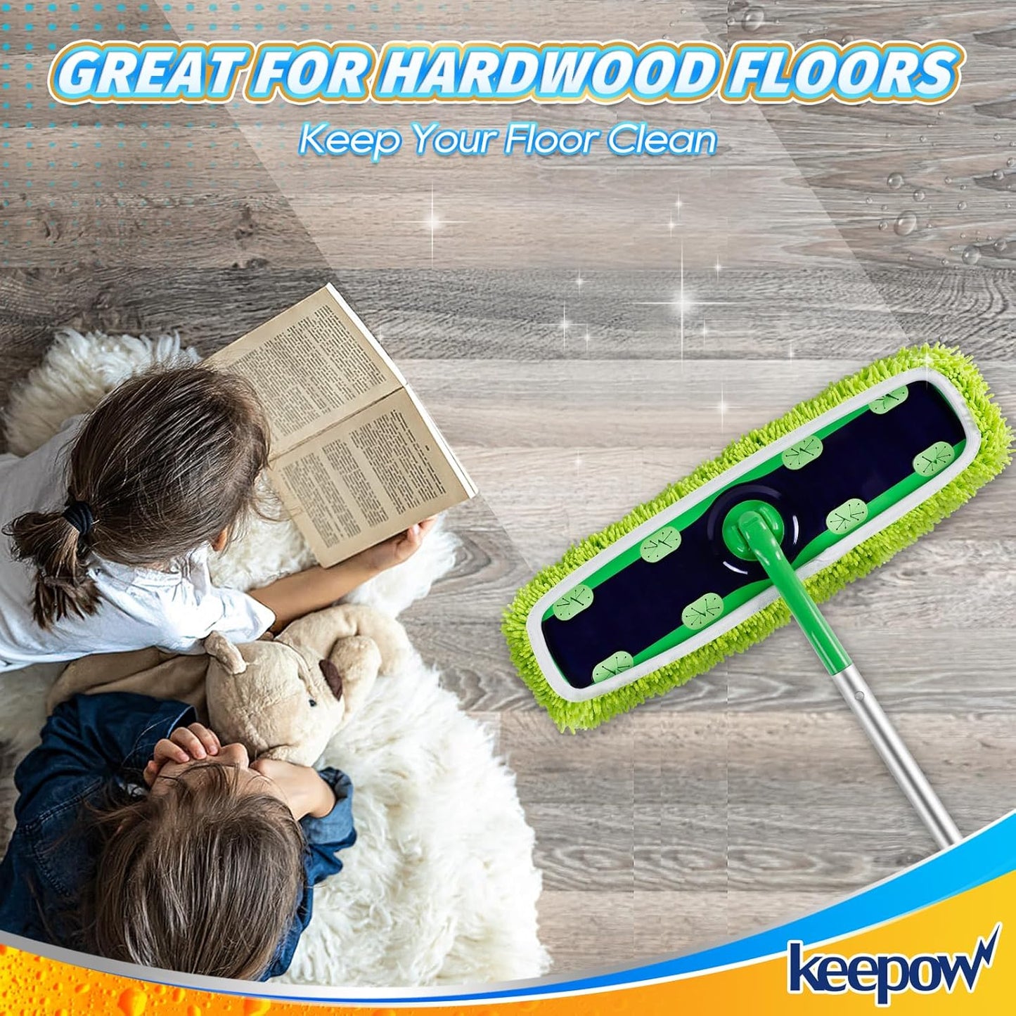 KEEPOW Reusable XL Mop Pads Compatible with Swiffer XL Sweeper, X-Large Dry Sweeping Cloths, Wet Mopping Cloths, Washable Microfiber XL Wet Pads Refills for Surface/Hardwood Floor Cleaning, 4 Pack