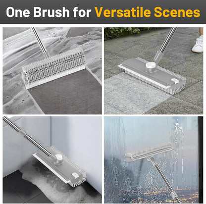 Floor Scrub Brush with Long Handle: 3 in 1 Heavy-Duty Floor Scrubber Brush with Squeegee for Cleaning Tile Bathroom Deck Kitchen Patio - Blue