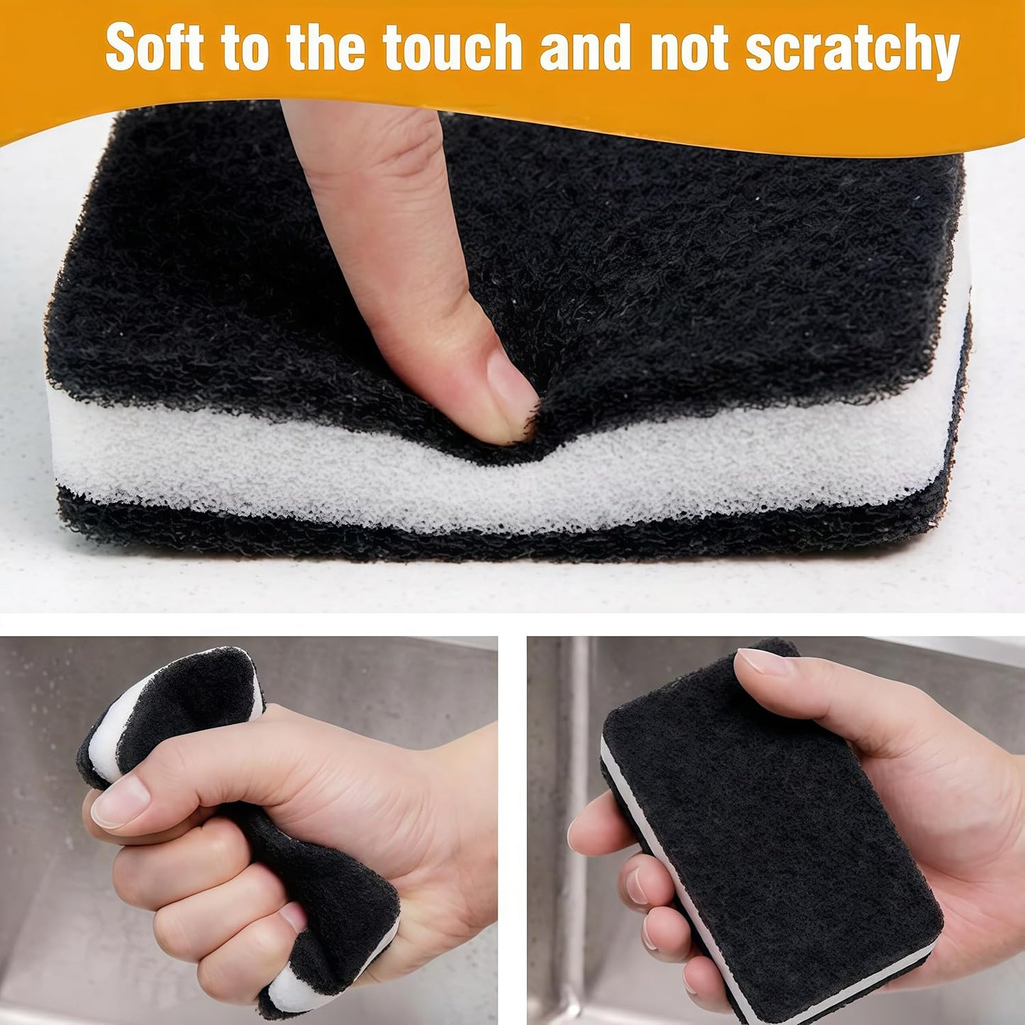 Dish Sponges for Kitchen, Individually Wrapped Dishwashing Sponges, Non Scratch Scrub Sponges for Dishes, Pots, Pans and Sink, Multipurpose Cleaning (Black and White)