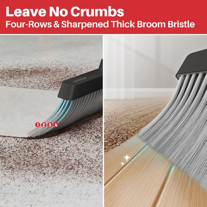 JOYMOOP White Broom and Dustpan Set, Upright Angle Design with Built-in Comb Teeth for Kitchen, Office, Pet Hair, Hard Floors