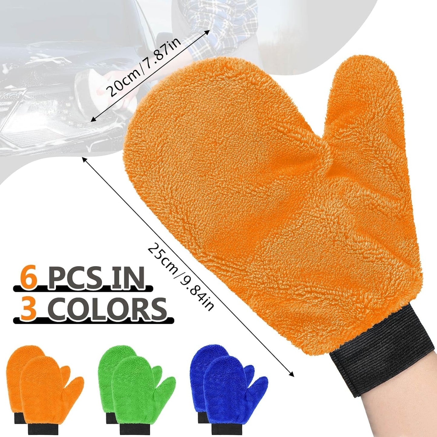 Teenyyou 6 Pcs Microfiber Dusting Mitt Car Wash Mitts Cleaning Glove with Thumb Reusable Terry Dusting Gloves with Elastic Wrist Cuff for Car Wheel Plants House Kitchen(Blue, Grey,8.85 x 7.08 Inch)