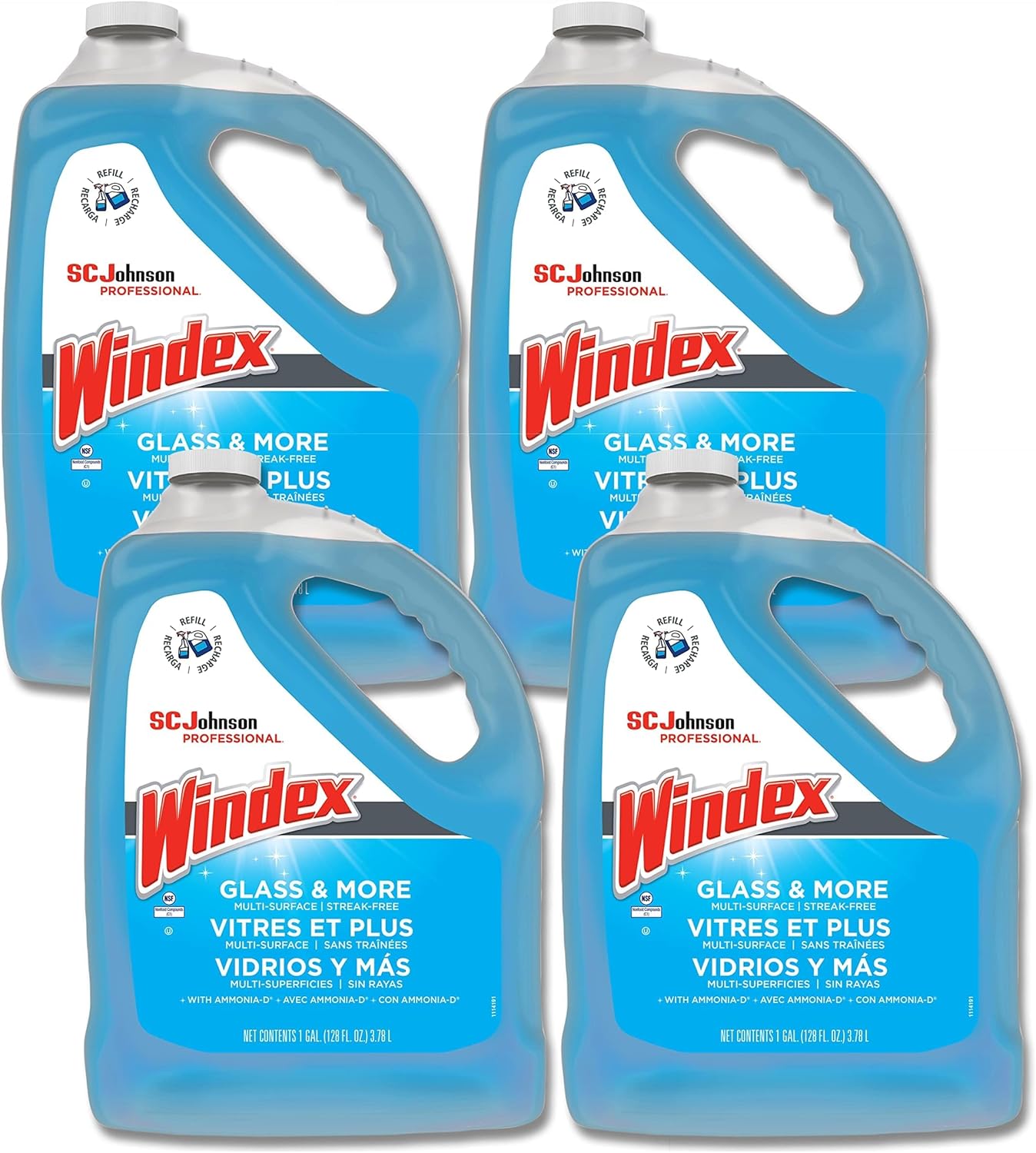 SC Johnson Professional Windex Glass and More Multi-Surface Cleaner, Windex Glass Cleaner Refill, Multi Surface Cleaner, 128 fl. oz. Bottles, 4 Count, for Professional Use Only