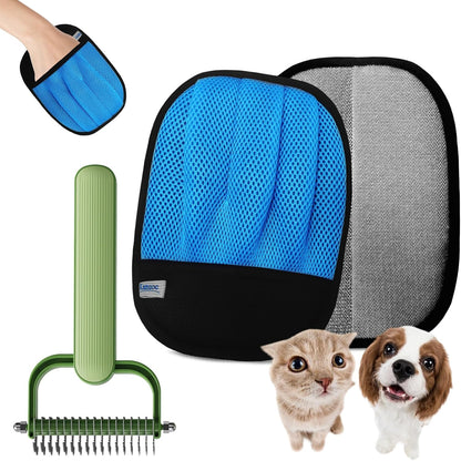 Carpet Rake for Pet Hair Removal, 54" Adjustable Long Handle 3 in 1 Carpet Rake & Pet Hair Removal Gloves for Cat Dog Fur Remover for Carpets, Rugs, Mats and Furniture(with 2 Hooks)