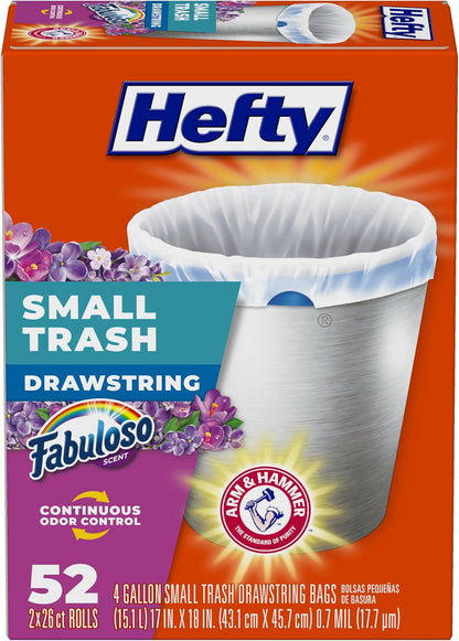Hefty Small Trash Bags, Flap Tie, Lavender & Sweet Vanilla Scent, 4 Gallon, 26 Count