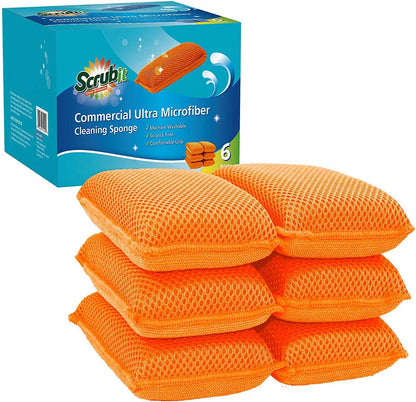 Miracle Microfiber Kitchen Sponge by Scrub-It (6 Pack) - Non-Scratch Heavy Duty Dishwashing Cleaning sponges- Machine Washable - (Blue)