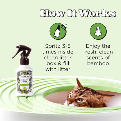 Pet-Pourri Smell Ya Litter Cat Litter Deodorizer Spray, Purrfectly Bamboo 3.4 Fl Oz, Up to 170 Uses, Pet Odor Remover with Essential Oils for Air, Carpet, Urine, Vet Recommended, Bergamot Bamboo Scent