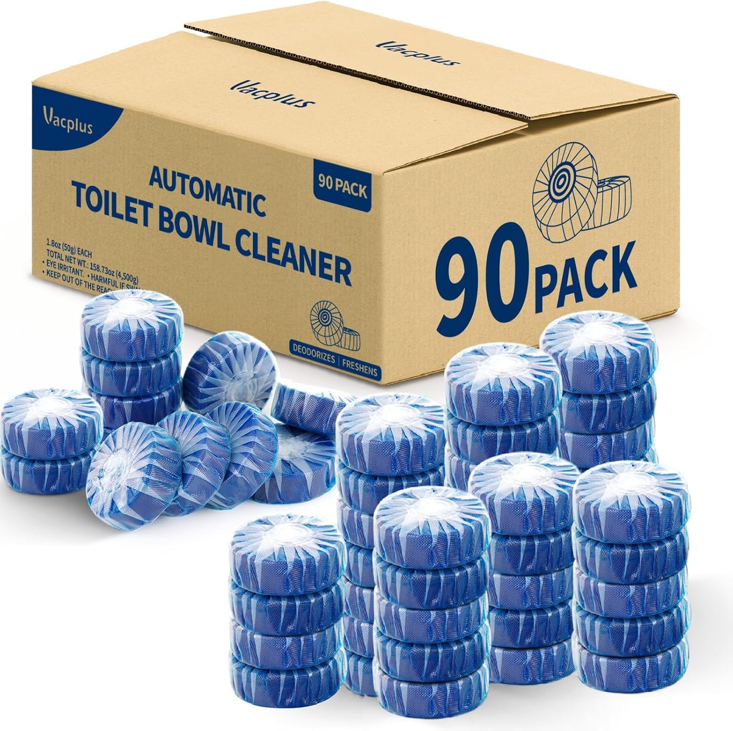 Vacplus Toilet Cleaner Tablets 30 Pack, Automatic Bowl & Tank Cleaner, Septic Safe, Powerful Cleaning, Prevent Stains & Deodorize