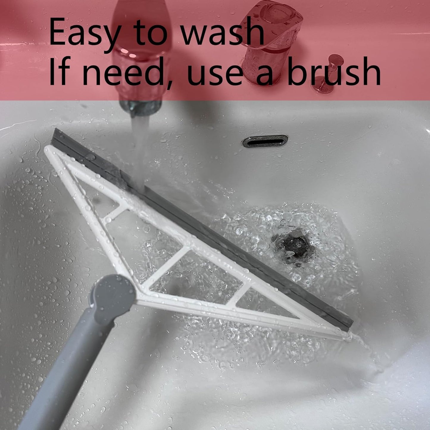 Multifunction Silicone Broom Sweeper, Rubber Household Squeegee Push Broom with 61" Long Handle for Cleaning Indoor Smooth Floor Bathroom Kitchen Glass Shower Water Pet Hair, Grey
