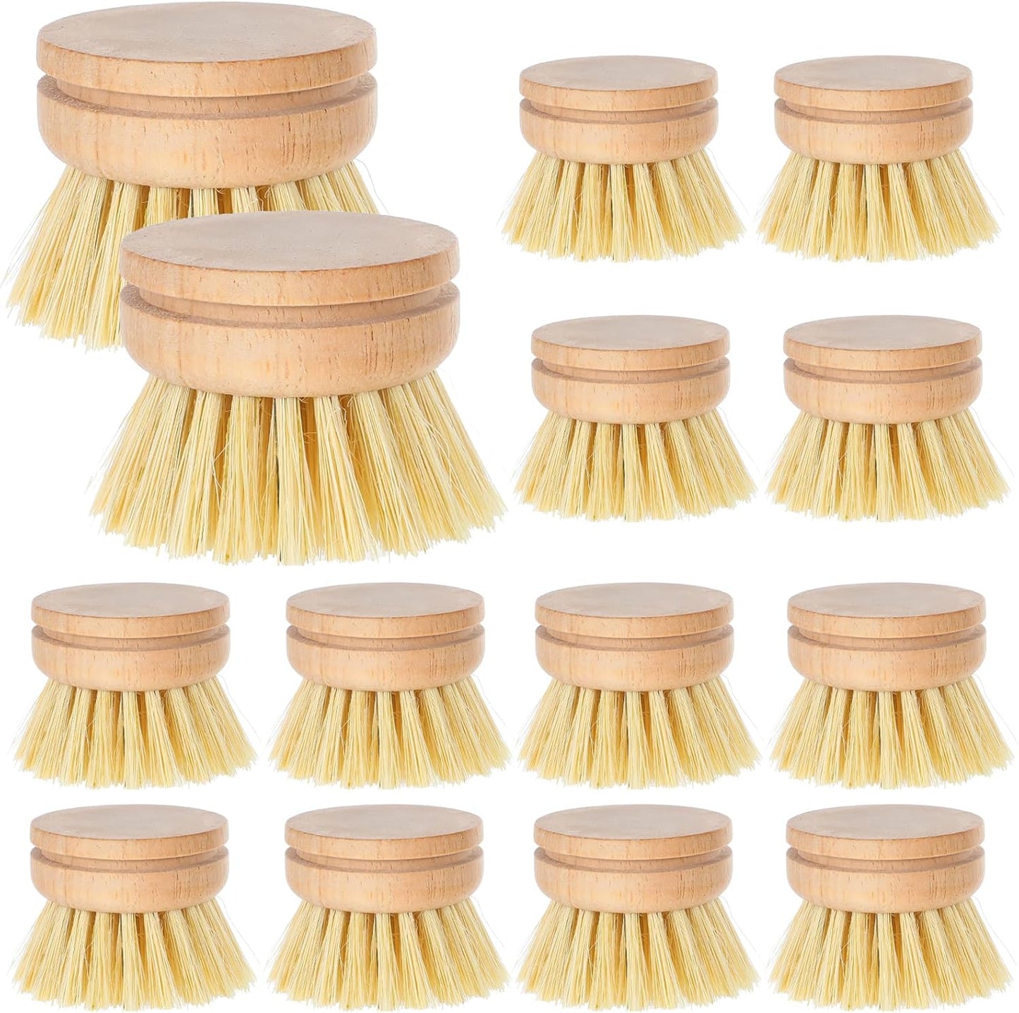 Kifmurase 12Pcs Bamboo Dish Scrub Brush for Kitchen Sink, Wooden Dish Brushes for Cleaning, Natural Bristle Brush, Palm Kitchen Scrub Brushes for Pots, Pans, Cookware