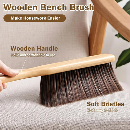 Woooden Hand Whisk Broom - Small Dust Brush with Soft Bristles & Wood Handle for Couch, Car, Fireplace, Bed & Household Cleaning (Brown)