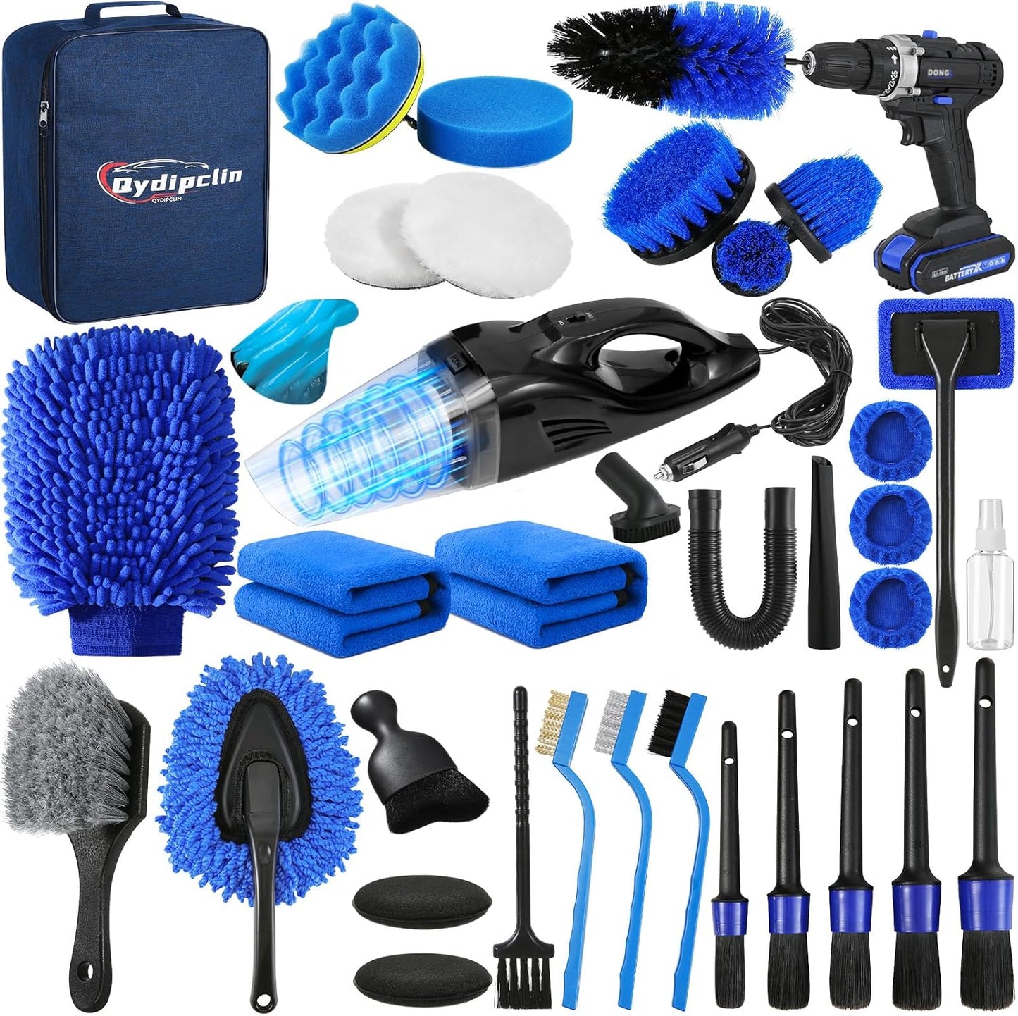 Qydipclin 34Pcs Car Detailing Kit, Car Detailing Brush Set, Car Wash Cleaning Kit, Car Detailing Brushes, Professional Car Care Kit for Interior Exterior Wheels, Blue