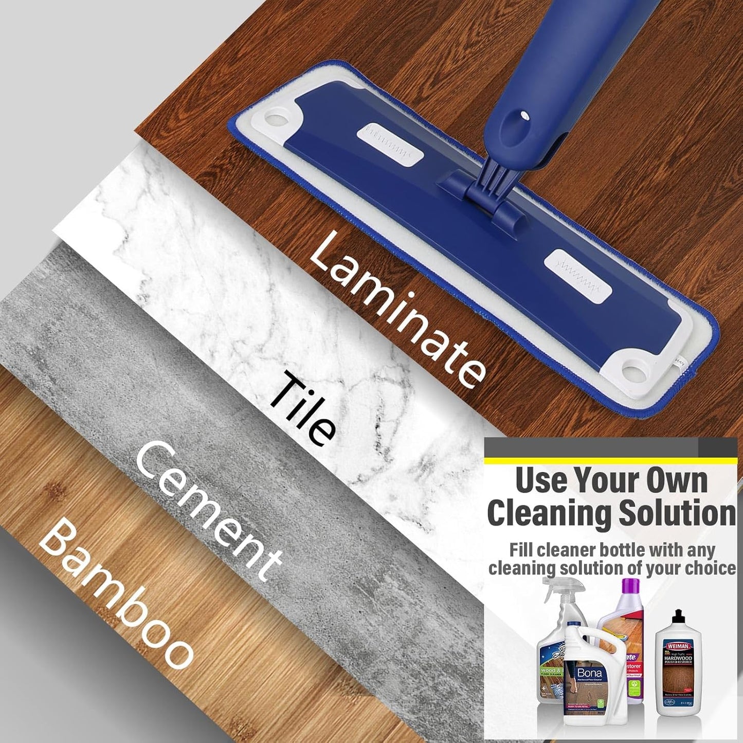 Mops for Floor Cleaning, Wet and Dry Spray Mop with Refillable Spray Bottle and 3 Washable Microfiber Pads Home or Commercial Use Flat Mop for Hardwood Laminate Wood Ceramic, Purple