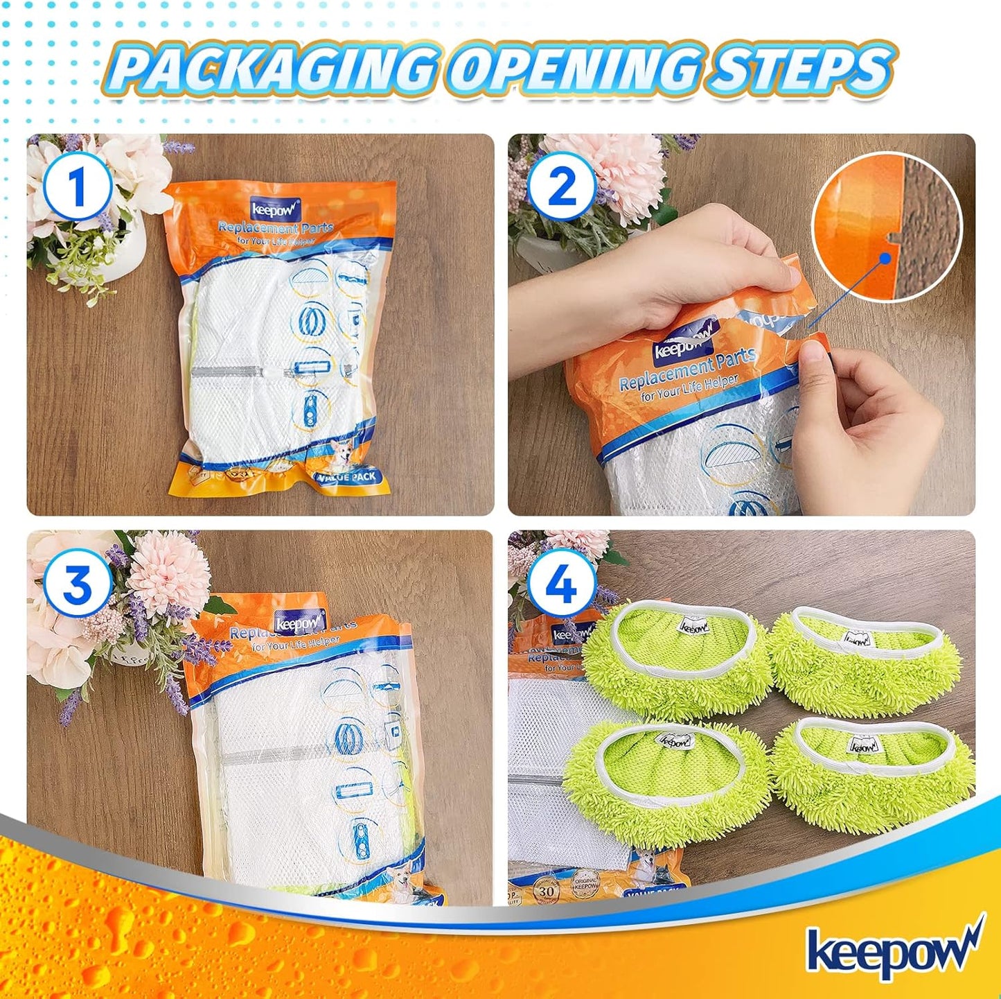 KEEPOW Reusable Microfiber Mop Pads Compatible with Swiffer Sweeper, Dry Sweeping Cloths, Washable Wet Mopping Cloth Refills for Hardwood Floor Cleaning, 6 Pack