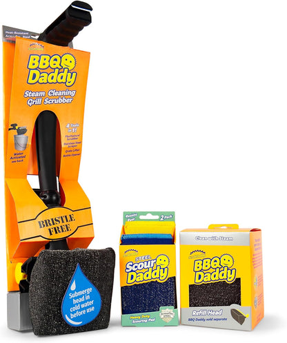Scrub Daddy Household Cleaning + BBQ Bundle - BBQ Daddy Bristle Free Grill Brush - 2 Microfiber Cleaning Towels - All Purpose Cleaner PowerPaste Cleaning Paste + Scrub Mommy Sponge
