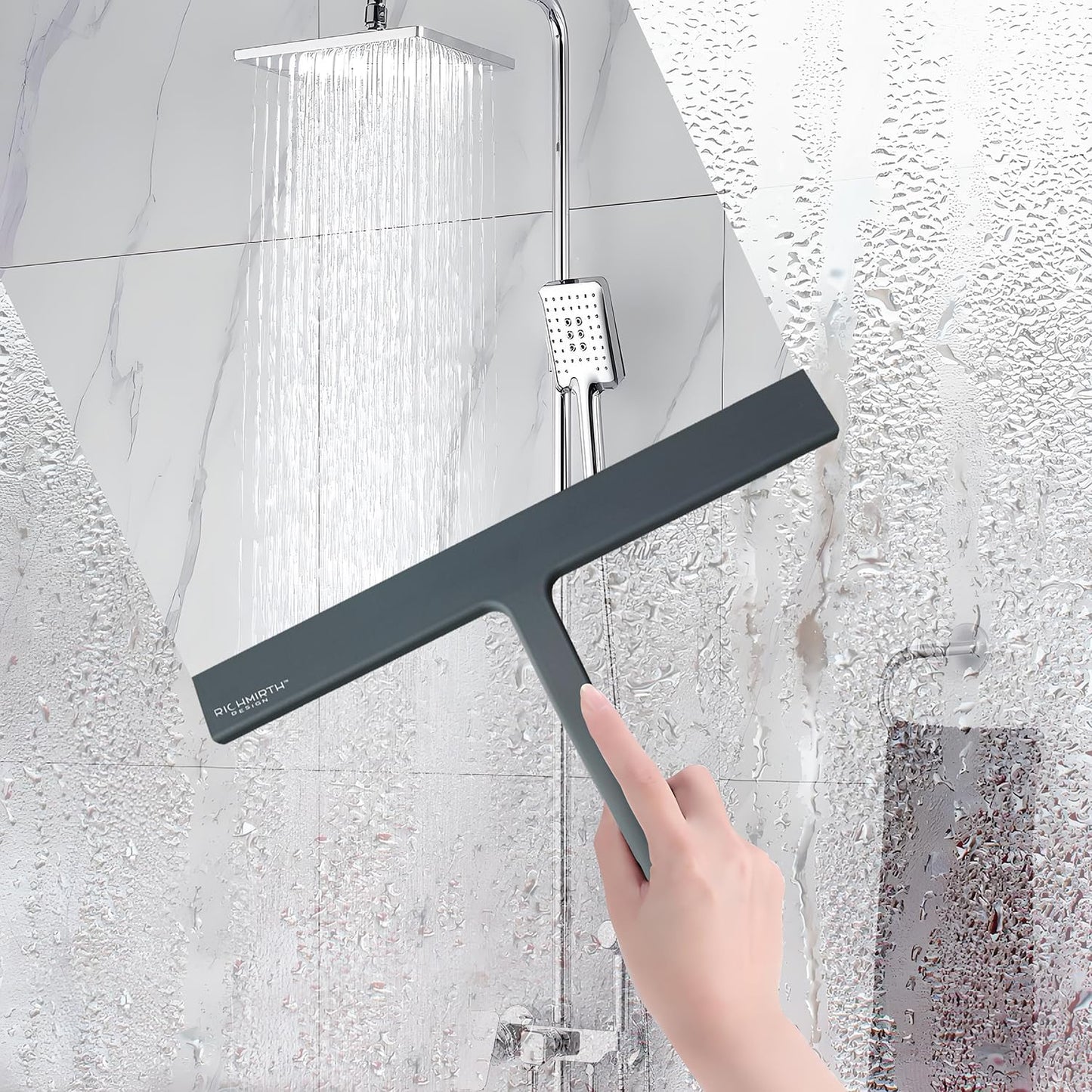 Shower Squeegee for Glass Doors, RICHMIRTH 11" Inch Width Silicone Rubber Blade Squeegee Window Cleaner Tool Squeegee for Shower Glass Doors Bathroom