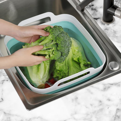 2 Pack Dishpan for Washing Dishes, 2.4Gal/9L Wash Basin with Draining Plug Carry Handles, Collapsible Bucket for Cleaning, Portable Sink, Foldable Plastic Tub