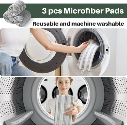 JOYMOOP Commercial Mop and Bucket Set, 17.7-inch Dust Mops for Floor Cleaning, Flat Mop Bucket with Wringer, Include 5 Reusable Microfiber Mop Pads - Forest Green