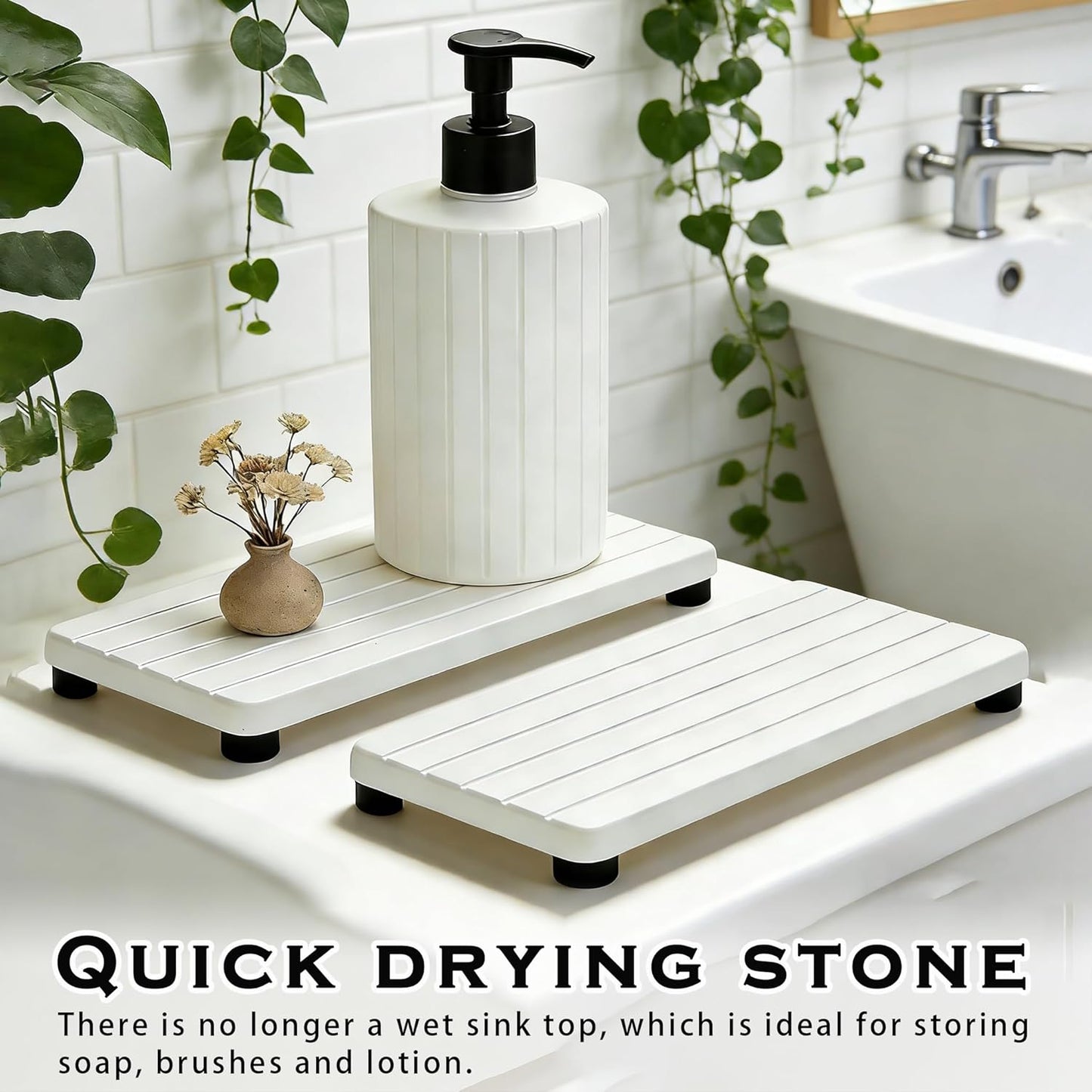 Instant Dry Sink Tray, Anti-Slip Stone Sink Caddy, Durable Kitchen Sink Organizer, Quick Dry Water Absorbing Stone Tray for Bathroom Counter, Stone Soap Tray -Dark Gray