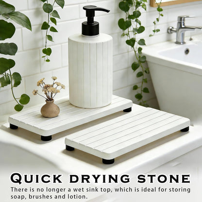 Instant Dry Sink Tray, Anti-Slip Stone Sink Caddy, Durable Kitchen Sink Organizer, Quick Dry Water Absorbing Stone Tray for Bathroom Counter, Stone Soap Tray -Dark Gray
