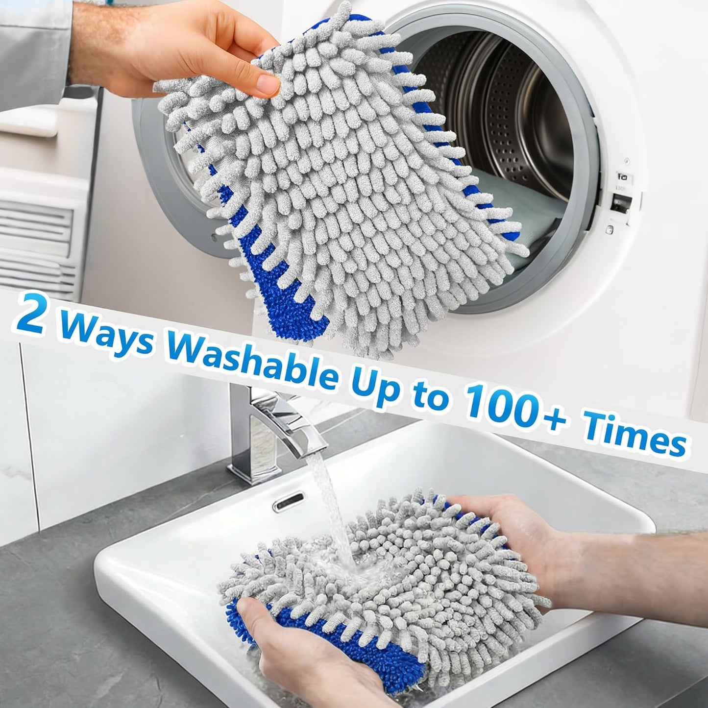 2-Sided Microfiber Dust Mop: Dry Flat Wall Mop for Hardwood Floors with 3 Reusable Pads Reversible Head for Apartment Kitchen Tile Laminate Pet Hair Cleaning