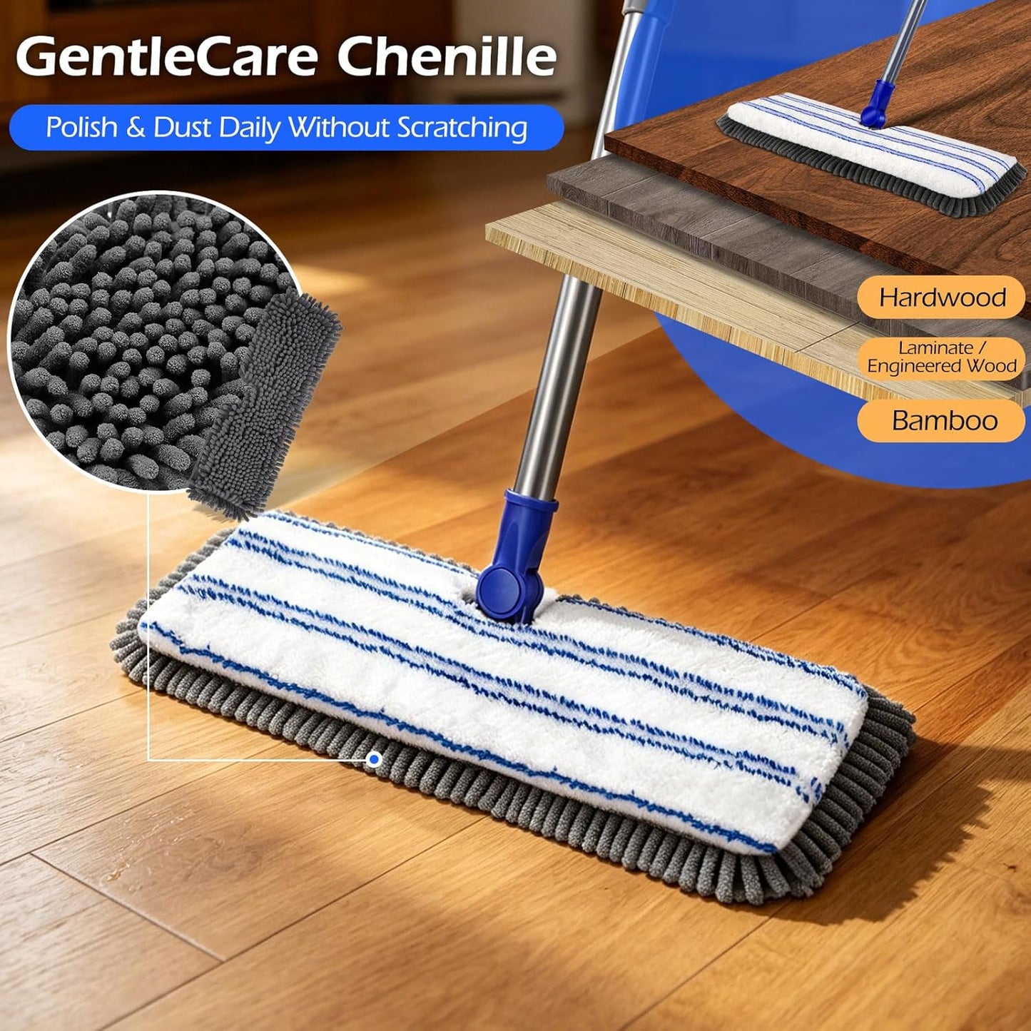MASTERTOP Microfiber Mop - Flat Floor Mops Wet Dry Dust Mop with 4 Washable Pads & 52.4'' Stainless Steel Handle for Hardwood Laminate Tile Floor Cleaning