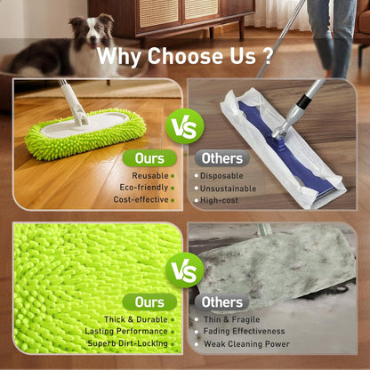 6 Pack Reusable Microfiber Mop Pads Compatible with Sweeper Mops, Replacement Mopping Pads Dry Sweeping Cloths, Washable Chenille Flat Mops Refills for Mopping Floor Cleaning (Mop is not Included)