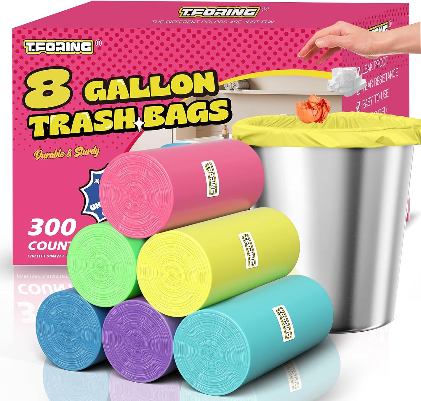 150 Count 4 Gallon Small Trash Bags - Colored Bathroom Garbage Bags Unscented Leak-proof, 15 Liter Plastic Wastebasket Can Liners for Office Bedroom Toilet and Car