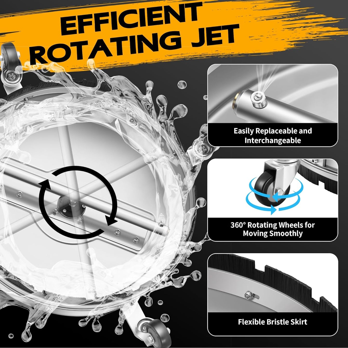 14" Pressure Washer Surface Cleaner with 4 Wheels - Stainless Steel Surface Cleaner for Pressure Washer Attachment for Concrete, Patio, Sidewalk, Deck and Driveways - PWS14