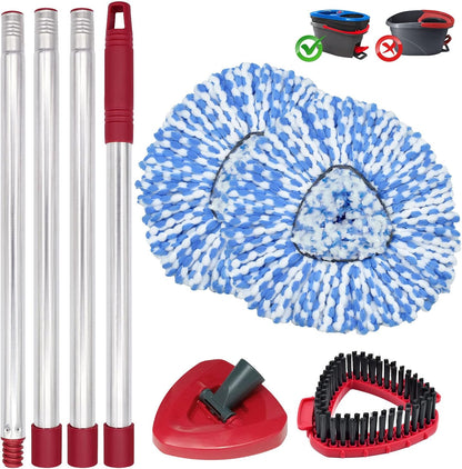 Spin Mop Replace Head, Base, Mop Handle Replacement for OCedar EasyWring 1 Tank System, Include 2 Microfiber Mop Head Replacement, 1 Sturdy Iron 30-58" Mop Handle, 1 Scrubber Head, 1 Spin Base