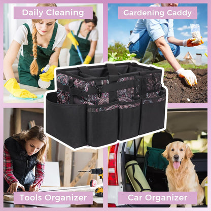 SCAVATA Wearable Cleaning Caddy Organizer with Handle & Shoulder Straps for Housekeepers, Under Sink & Car Cleaning Tool Organizer Bag with 4 Foldable Dividers (Green)