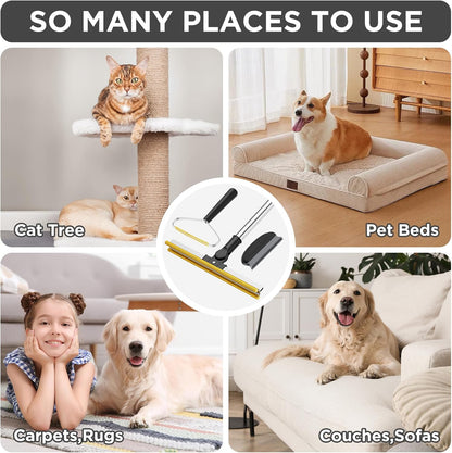 3 in 1 Carpet Rake for Pet Hair Removal, Tool Set of 3, 55” Long Handle Carpet Pet Hair Removal Carpet Scraper Dog Cat Hair Remover for Sofa, Couch, Car, Rug