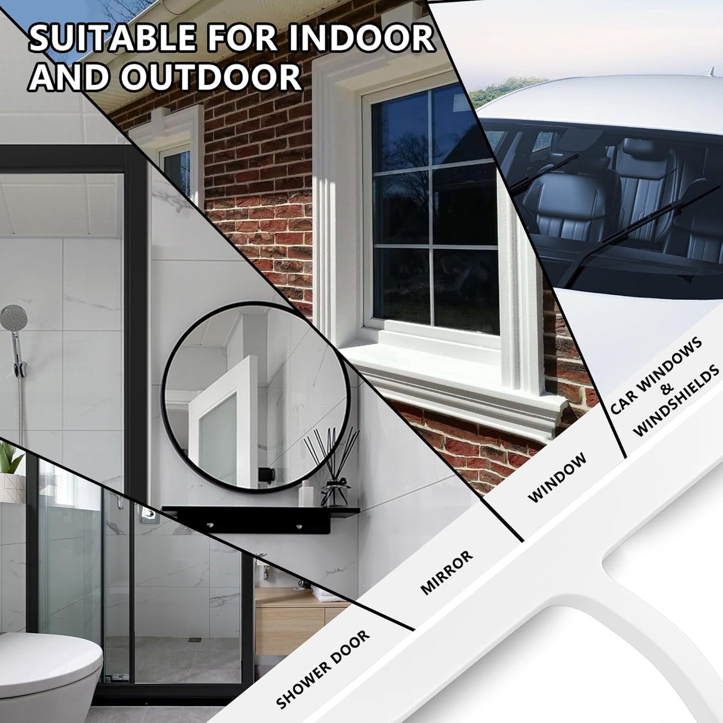Shower Squeegee for Shower Glass, Bathroom Glass Cleaning Tool with Hook Mount, Squeegee for Glass Doors, Window Cleaning, Tile Shower Walls (White)
