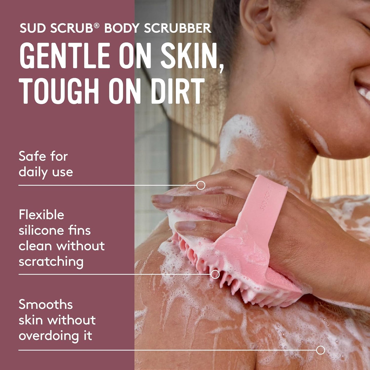 Sud Scrub® Antimicrobial Silicone Body Scrubber, Exfoliating Body Brush for Sensitive Skin, Antibacterial Shower Scrubber for Body, Bathroom Essentials for Men & Women, Charcoal