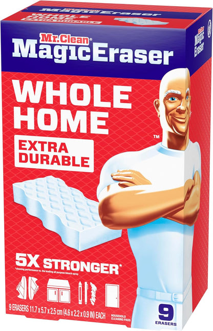 Mr. Clean Magic Eraser Sponge, All Purpose Cleaner, Cleaning Scrubber, Wall, Sneaker, Kitchen, Bathroom, Shower Cleaner, Cleaning Supplies, Melamine Sponge, Cleaning Pads, Extra Durable, 10ct