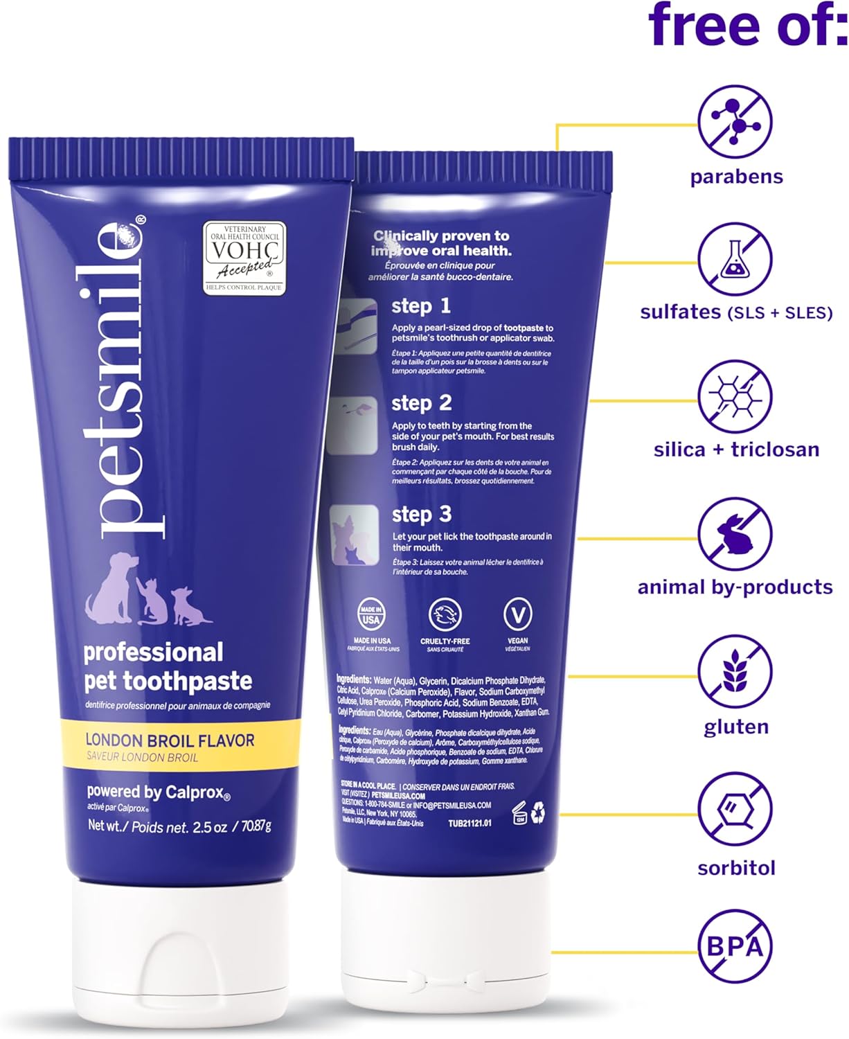 Petsmile Professional Pet Toothpaste for Cats & Dogs - VOHC Accepted Toothpaste - Clinically Proven to Control Plaque & Tartar Calprox Formula (London Broil, 4.2 Oz)
