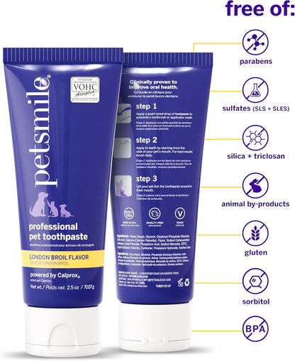 Petsmile Professional Pet Toothpaste for Cats & Dogs - VOHC Accepted Toothpaste - Clinically Proven to Control Plaque & Tartar Calprox Formula (London Broil, 4.2 Oz)