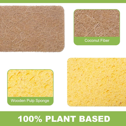 Yolaist 12 Pack Non-Scratch Scrub Sponge, Natural Kitchen Sponges for Cleaning Kitchen, Scratch Free Biodegradable Sponges for Dishes, No-Stick Cookware