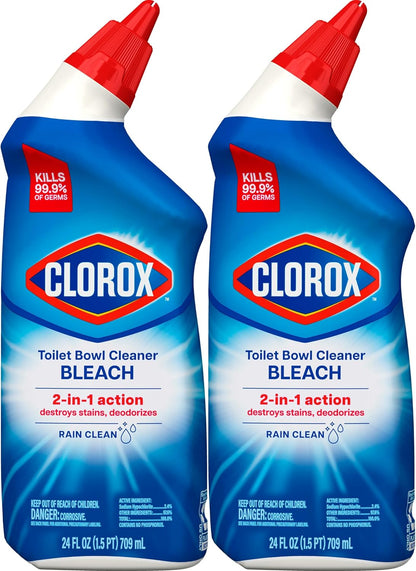 Clorox Toilet Bowl Cleaner Bleach, Rain Clean, 24 Fluid Ounces, Pack of 2 (Package May Vary)