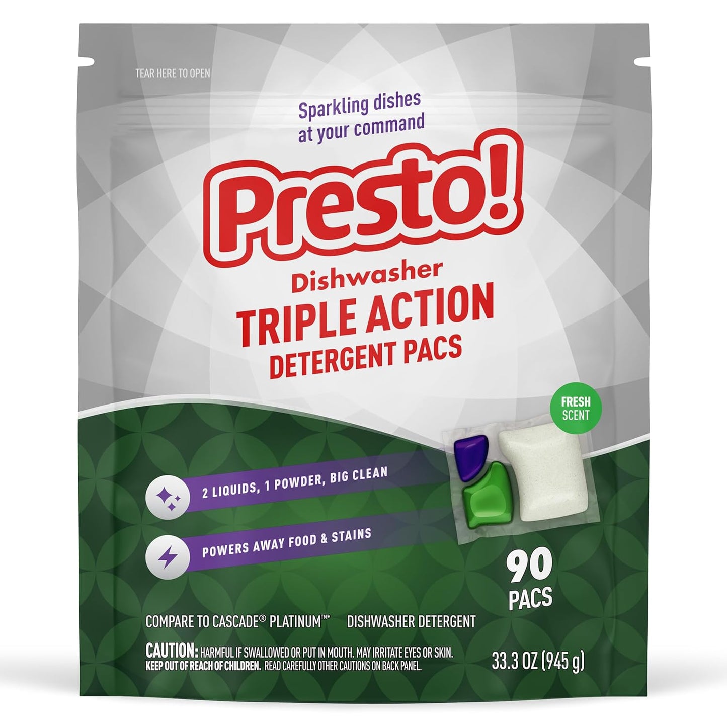 Amazon Brand - Presto! Triple Action Dishwasher Pacs, Lemon Scent, 70 Count