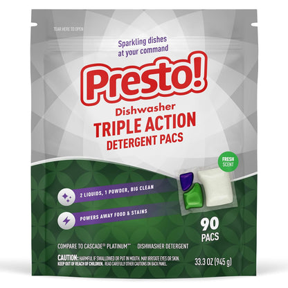 Amazon Brand - Presto! Triple Action Dishwasher Pacs, Lemon Scent, 70 Count