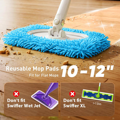 6 Pack Reusable Microfiber Mop Pads Compatible with Sweeper Mops, Replacement Mopping Pads Dry Sweeping Cloths, Washable Chenille Flat Mops Refills for Mopping Floor Cleaning (Mop is not Included)