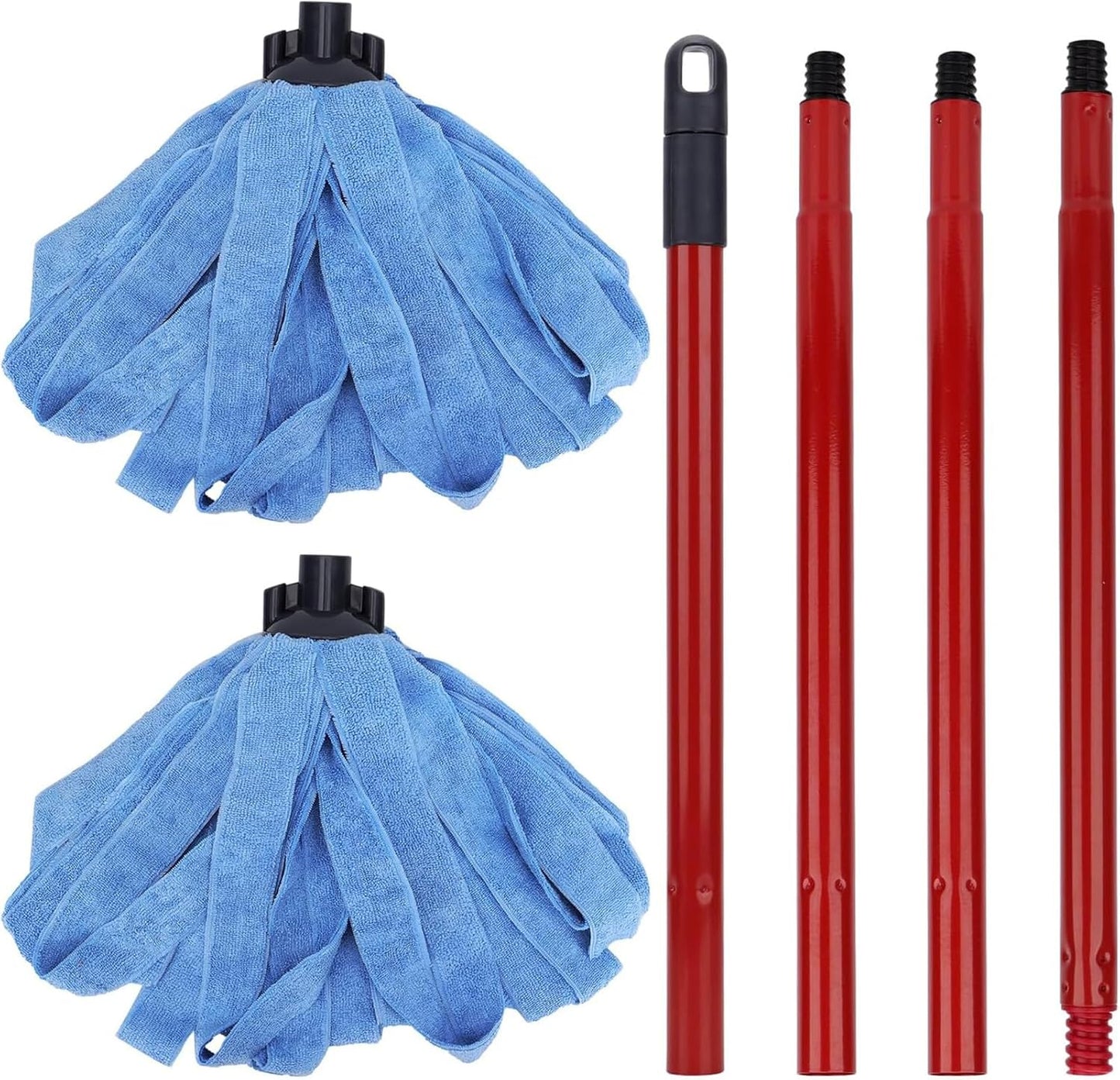 Microfiber Mop - 1 Mop Handle & 3 Blue Microfiber Mop Heads Replacement, Compatible with All Standard US Threading Pole Mop Handles for Floor Cleaning