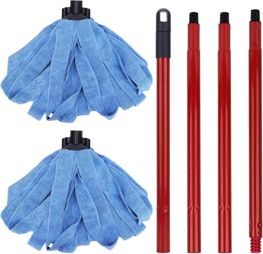 Microfiber Mop - 1 Mop Handle & 3 Blue Microfiber Mop Heads Replacement, Compatible with All Standard US Threading Pole Mop Handles for Floor Cleaning