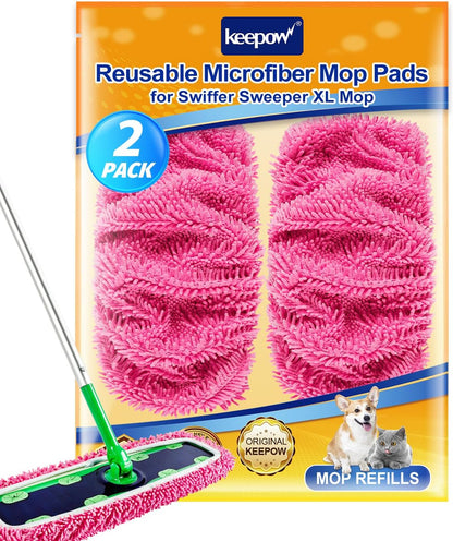 KEEPOW Reusable XL Mop Pads Compatible with Swiffer XL Sweeper, X-Large Dry Sweeping Cloths, Wet Mopping Cloths, Washable Microfiber XL Wet Pads Refills for Surface/Hardwood Floor Cleaning, 4 Pack