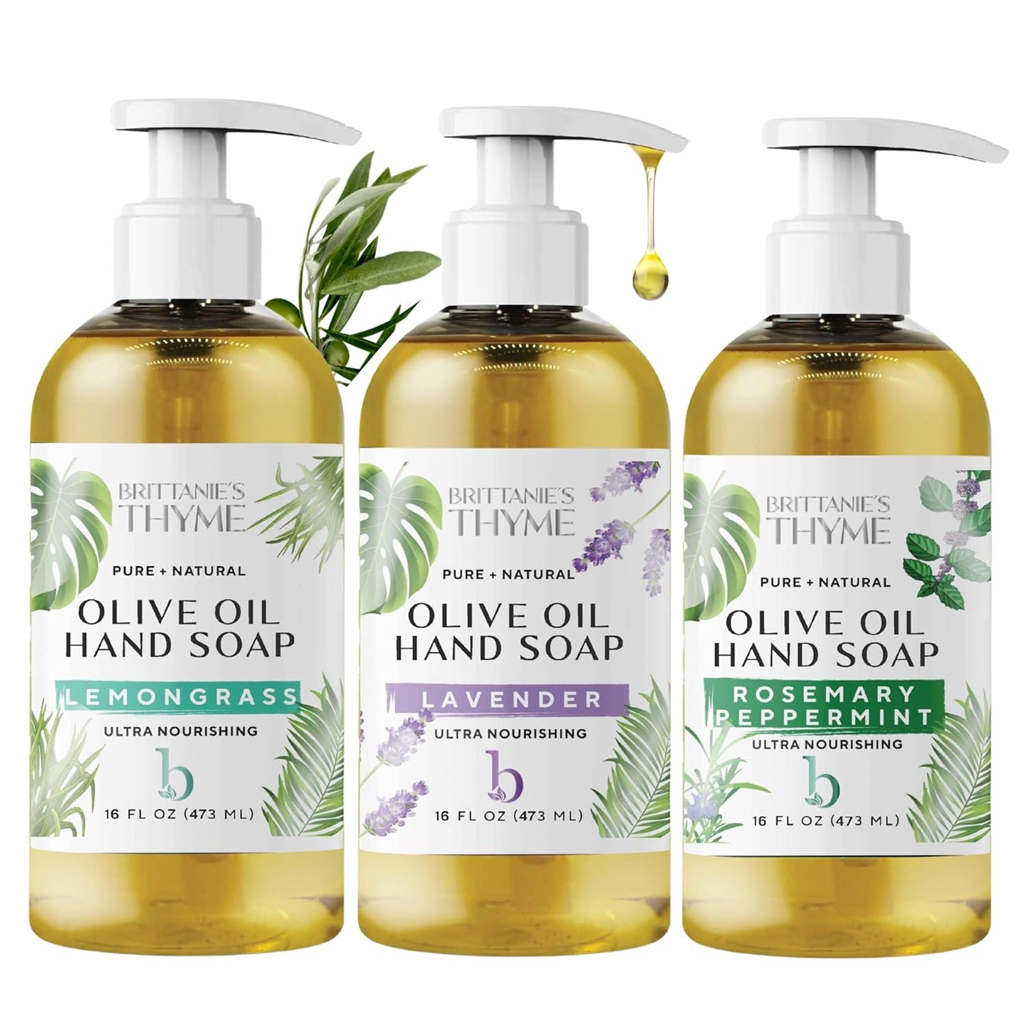 Brittanie’s Pure Castile Liquid Hand Soap Refill, Bergamot | Lavender | Lemongrass, 12 Ounce Pack of 3 | Dish Soap, Hair & Body, Home, Gentle & Pure, Natural Luxurious Oils, Vegan & Gluten Free