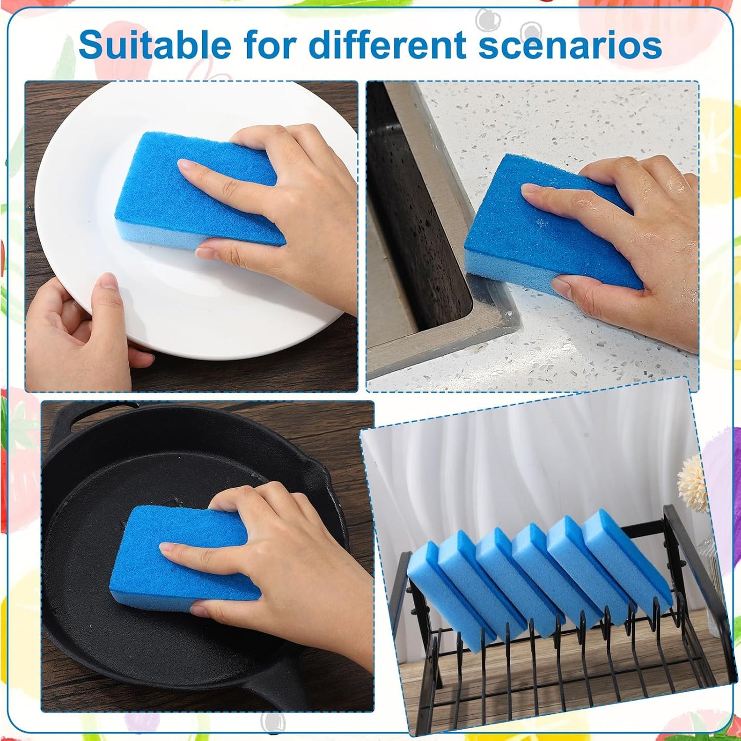 50 Pcs Individually Wrapped Sponges, Uncompressed Non Scratch Scrouing Sponges for Household Cleaning Dishes Kitchen Airbnb Apartment Car Bike Gray