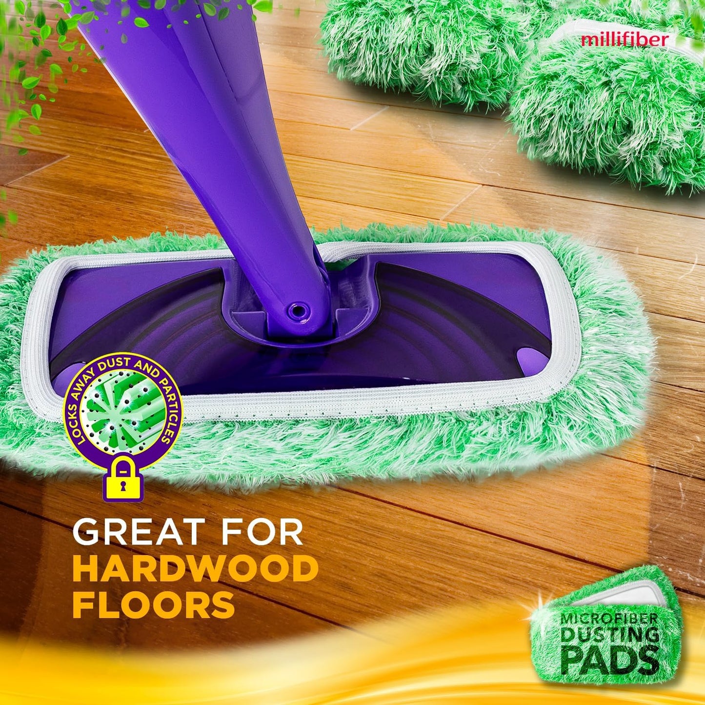 Millifiber Reusable Mop Pads Compatible with Swiffer WetJet (2 Pack) - Microfiber Mop Refill for Wet Mopping Cloths - Hardwood Floor Cleaning Spray Pads Reusable Replacements