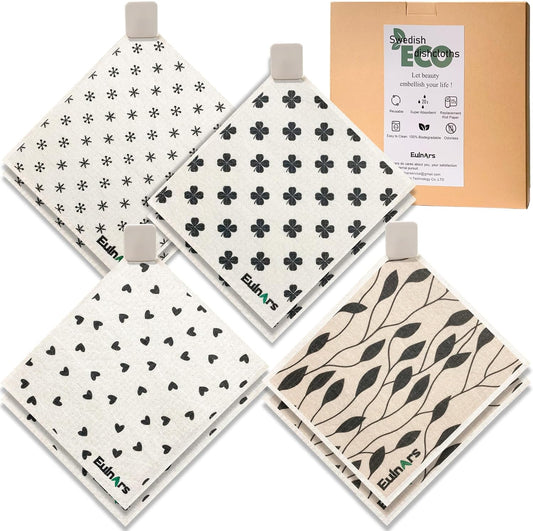 Eulnars Swedish Dishcloths for Kitchen, 8 Pack Reusable Paper Towels with Clips, Non-Scratch Swedish Kitchen Towels, Super Absorbent Cellulose Sponge Cloths, Dishwasher Safe, No Odor