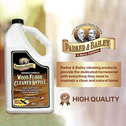 Parker & Bailey Wood Floor Cleaner – Use on Hardwood, Laminated or Faux Finished Floors. Shine Restorer Protector, Surface Cleaner Supplies Home Improvement, Natural Look, Cuts Grease, 64oz